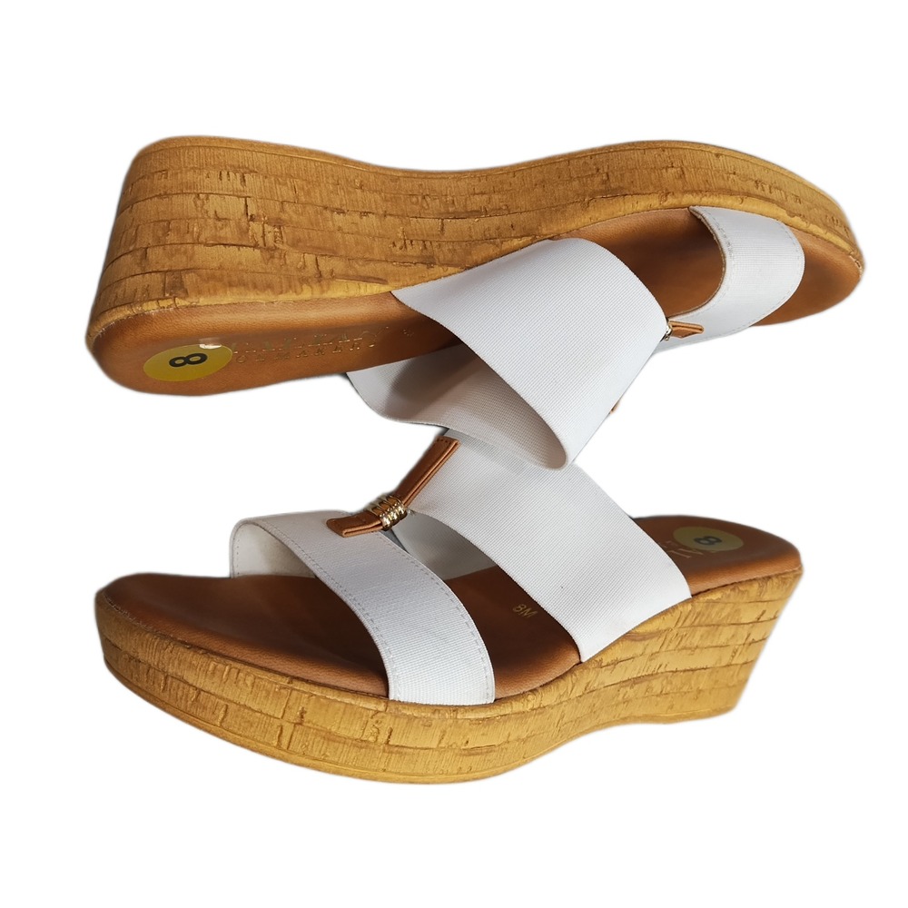 Italian Shoemakers Slide Sandals Womens Size 8M White Brown Wedge Open Toe EUC
